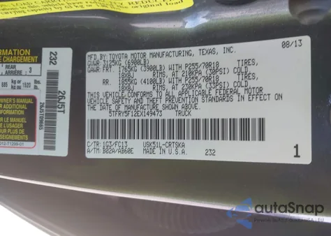 2014 Toyota Tundra Sr5 5.7L V8 z USA, uszkodzony, nr VIN 5TFRY5F12EX149473